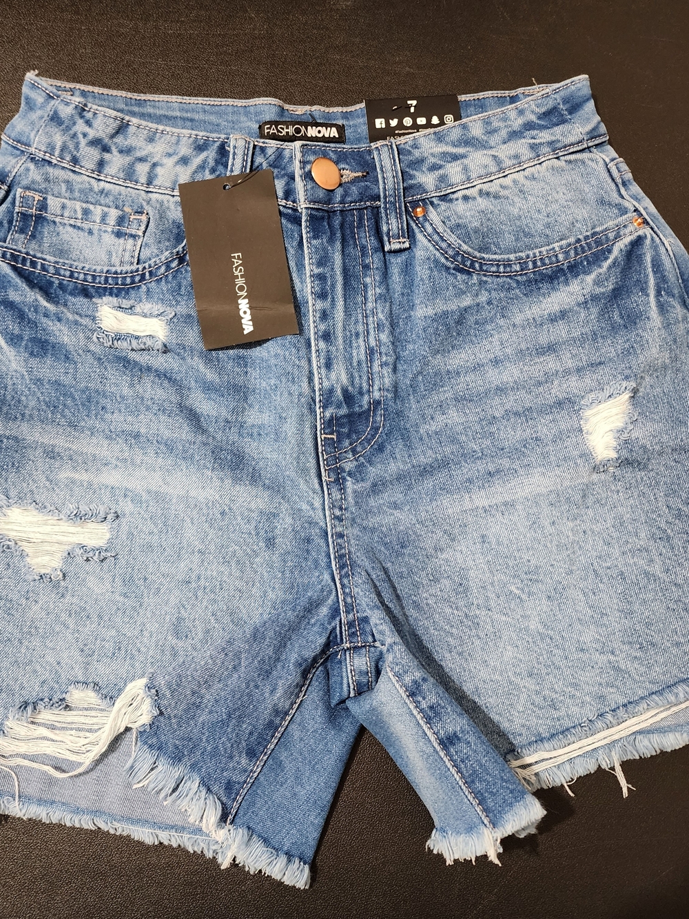 Fashion Nova Light Blue Distressed High-Waist Denim Shorts